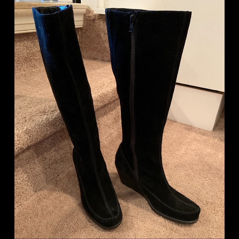 Aerosoles - black suede wedge boot - 3 inch heel